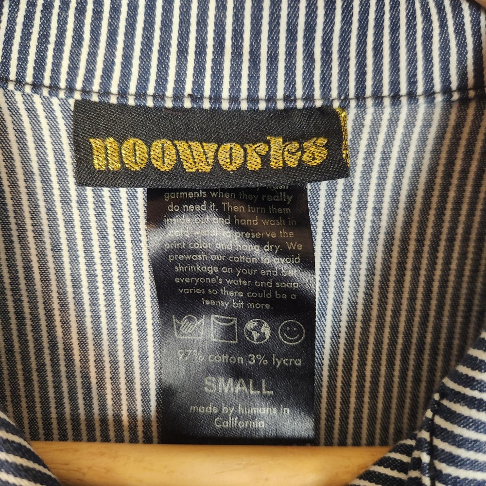 Nooworks Railroad Stripe Coveralls Small Blue Stripe Short Sleeve Workwear - Picture 4 of 9